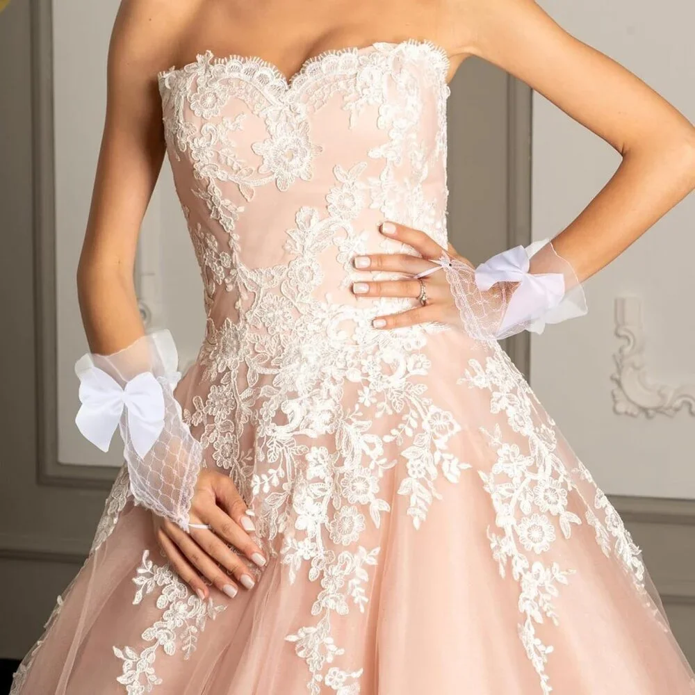 Women Short Bow White Lace Gloves Fingerless Bride Wedding Cosplay Party Prom